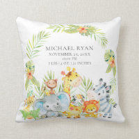 Jungle Animals Boys Baby Bird Stats Coussin