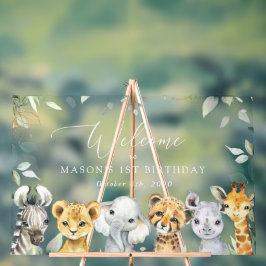Jungle Animals, Safari, First Birthday Welcome Acryl Bord