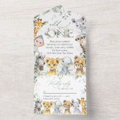 Jungle Animals, Safari, Wild One, First Birthday All In One Uitnodiging (Binnen)