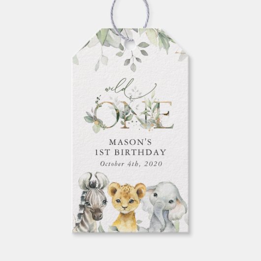 Jungle Animals, Safari, Wild One, First Birthday Cadeaulabel (Voorkant)