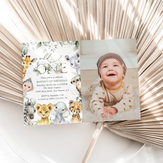 Jungle Animals, Safari, Wild One, First Birthday Kaart