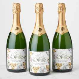 Jungle Animals, Safari, Wild One, First Birthday Sparkling Wijnetiket