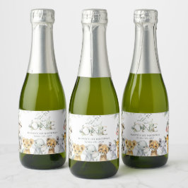 Jungle Animals, Safari, Wild One, First Birthday Sparkling Wijnetiket