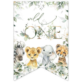 Jungle Animals, Safari, Wild One, First Birthday Vlaggetjes