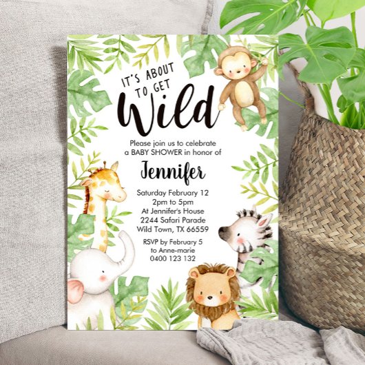 Jungle Animaux Baby shower Invitation Safari bébé