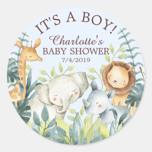Jungle Animaux Baby shower Merci Favoriser Sticker (Devant)