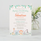 Jungle Animaux Baptême 1er anniversaire Invitation (Debout devant)