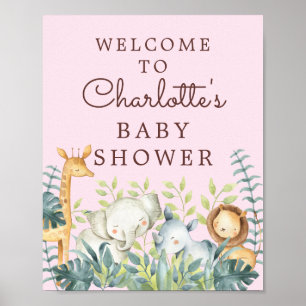 Jungle Animaux Filles Baby shower Affiche de bienv