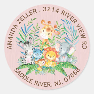 Jungle Animaux Filles Baby shower Étiquette de adr