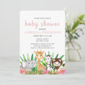 Jungle Animaux Safari Baby shower rose Invitation (Debout devant)