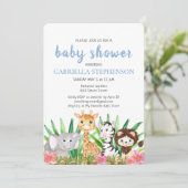 Jungle Animaux Safari Blue Baby shower Invitation (Debout devant)