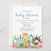 Jungle Animaux Safari Blue Baby shower Invitation (Devant)