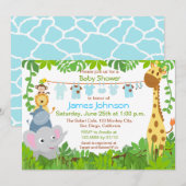 Jungle Animaux Safari Boy Baby shower Invitation (Devant / Derrière)