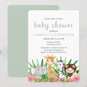 Jungle Animaux Safari Green Baby shower Invitation
