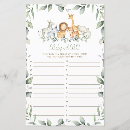 Jungle Animaux Végétation Douche bébé ABC Carte de (Devant)
