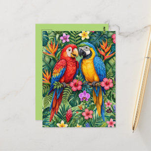 Jungle Ara's Vrolijke Papegaaien Levendige Bloemen Briefkaart