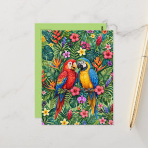 Jungle Ara's Vrolijke Papegaaien Levendige Bloemen Briefkaart