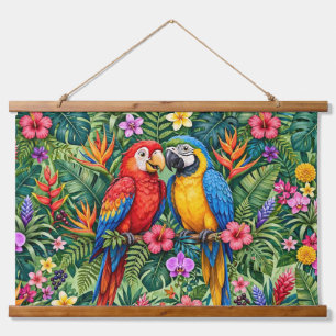 Jungle Ara's Vrolijke Papegaaien Levendige Bloemen Hangend Wandkleed