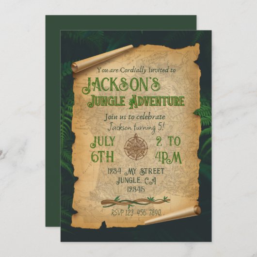 Jungle Aventure Thème Anniversaire Invitation (Devant / Derrière)