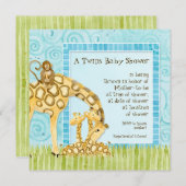 Jungle Baby Giraffe Baby Twins Douche Invitation (Devant / Derrière)