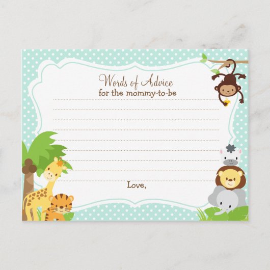 Jungle Baby shower Carte conseil pour la maman d'ê (Devant)