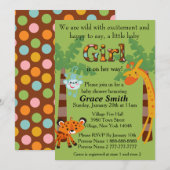 Jungle Baby shower Invitation "fille" (Devant / Derrière)