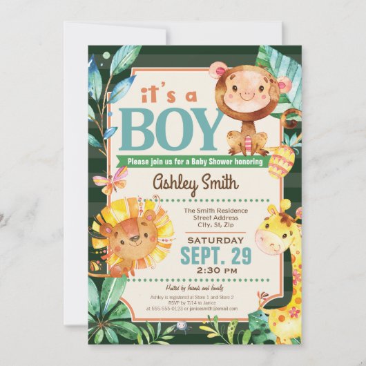 Jungle Baby shower Invitation garçon (Devant)