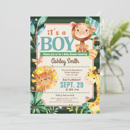 Jungle Baby shower Invitation garçon (Debout devant)