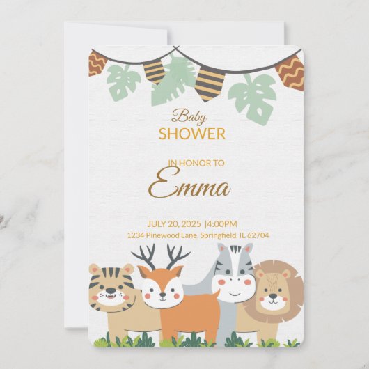 Jungle Baby Shower Invitation – Safari Animal Them (Devant)