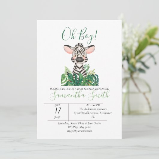 Jungle Baby shower Zebra Invitation (Debout devant)