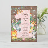 Jungle Big One Girls Anniversaire Invitation (Debout devant)