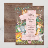 Jungle Big One Girls Anniversaire Invitation (Devant / Derrière)