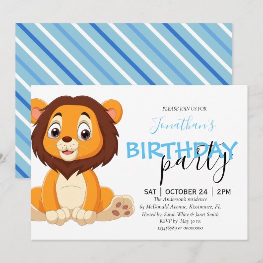 Jungle Birthday Boy LION Invitation (Devant / Derrière)