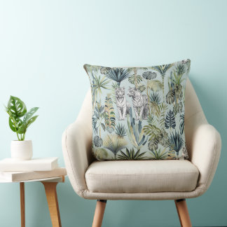 Jungle Bleue Tigre Blanche Lance Oreiller