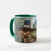 Jungle Coffee Oasis with Majestic Volcano View Mok (Voorkant links)