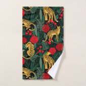 Jungle de léopard foncé avec Roses (Serviette à main)