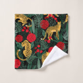Jungle de léopard foncé avec Roses (Gant de toilette)
