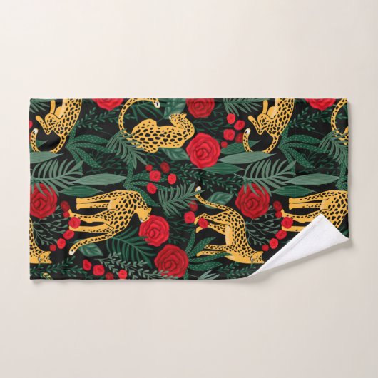 Jungle de léopard foncé avec Roses (Serviette à main)