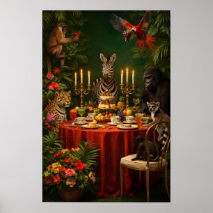 Jungle Dieren Thee Feest Poster, Maximalist Poster