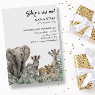 Jungle Dieren Wilde Eén Verjaardags Safari Feestje Kaart