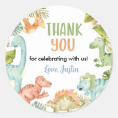 Jungle Dinosaur Boy Étiquette Baby shower d'annive (Devant)