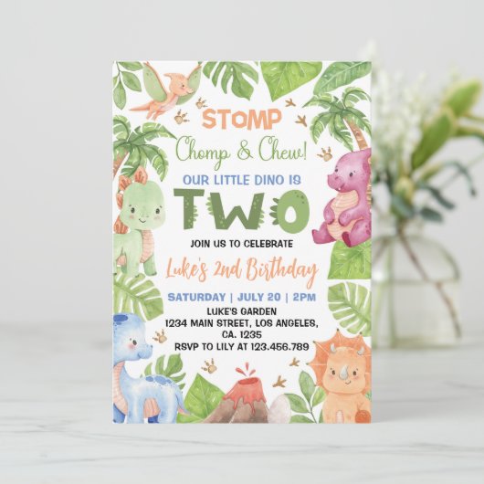 Jungle Dinosaur Cute Boy 2e Invitation d'anniversa (Debout devant)