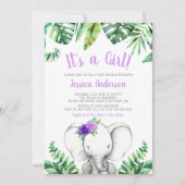 Jungle Elephant Girl Purple Baby shower Invitation (Devant)