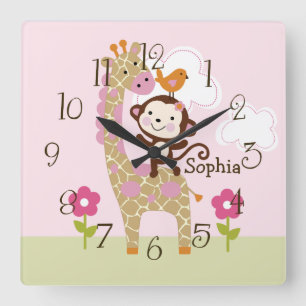 Jungle Fille Animal Enfant's Baby Nursery Horloge