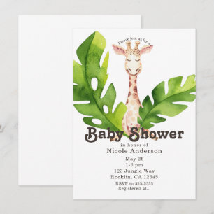 Jungle Giraffe Watercolor Baby Shower Feest Kaart