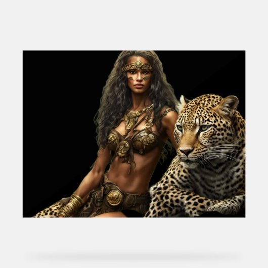 Jungle Girl and Her Pet Leopard Acrylic Wall Sign (Recto)