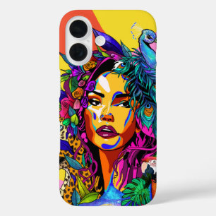 Jungle Godin Pop Art Pauw Portret iPhone 16 Hoesje