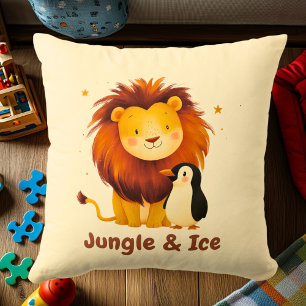 Jungle & Ijs Leeuw & Pinguïn   Leuke Dieren Vriend Kussen