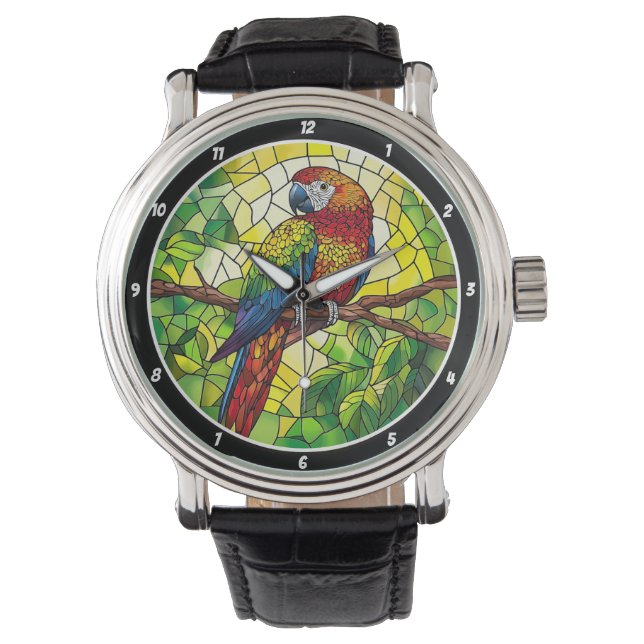 Jungle Jewel" - Stained Glass Parrot  Horloge (Voorkant)