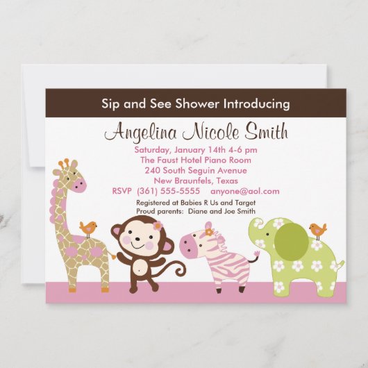 Jungle Jill / Girls Animals Sip & See Invitation (Devant)